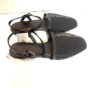 A New Day Black Mesh Slide Sandals Ankle Strap Square Toe Size 11 NWT